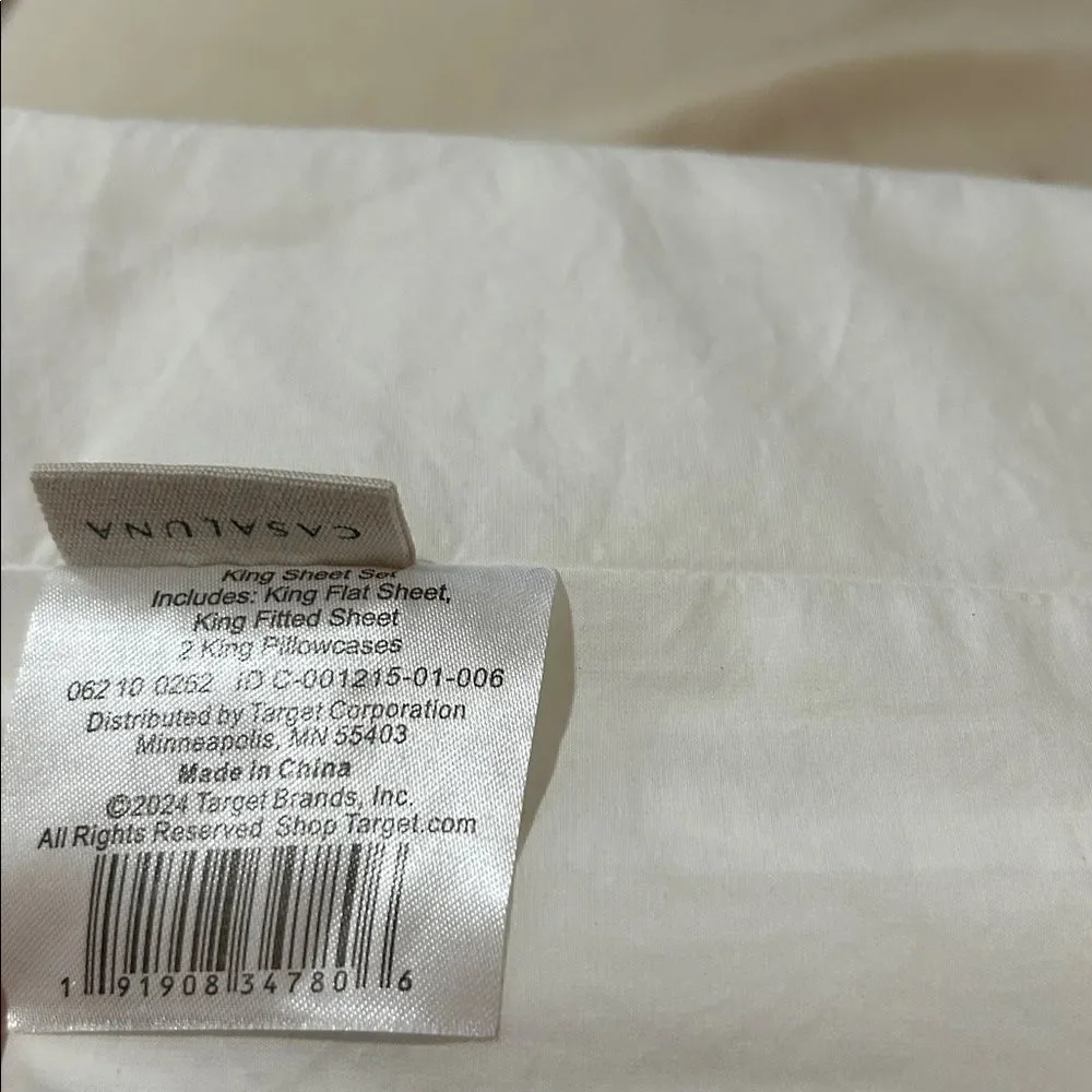 Casaluna King 100% Cotton Percale Sheet Set White, King Size, NWT